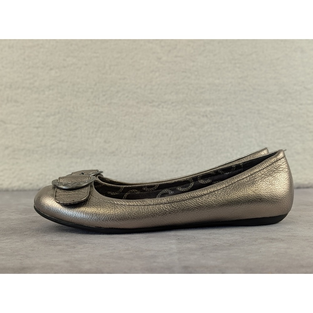 Dr. Scholls Womens Metallic Pewter Leather Buckle Ballet Flats Scholls 10M